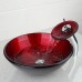 Bathroom Tempered Glass Red Bowl  Vessel Sink  Countertop Round Basin  Chrome Faucet  1/2" Pop up Drain - B07922RMMT